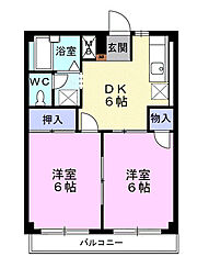 シティハイツ源1 2DKの間取図画像