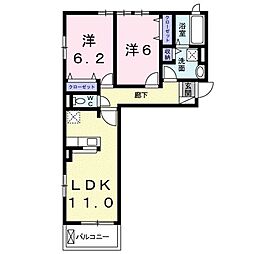 リヴィエール・コート1 2LDKの間取図画像