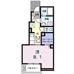 ピーフォー 1Kの間取図画像
