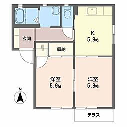 ソシア中陰 2Kの間取図画像