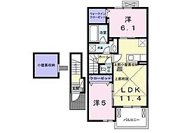 カンピオーネフジみどりの 2LDKの間取図画像