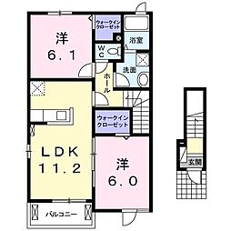 プリムヴェール2 2LDKの間取図画像