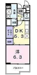 スカイヒルズ市ヶ尾 1DKの間取図画像