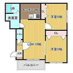プランドール千歳 2LDKの間取図画像