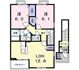カルフールオリゾンB 2LDKの間取図画像