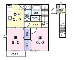 キャピタルティーティーA棟 2DKの間取図画像