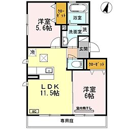 ソノーレ鈴蘭 1階2LDKの間取り
