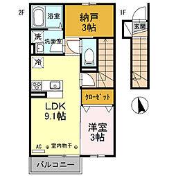 パークサイド向中野 1LDKの間取図画像
