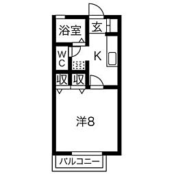 サンハイツ西仙北B棟 1Kの間取図画像