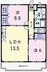 エスポワール花田 2LDKの間取図画像