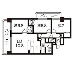 アビタシオンみなみ 3LDKの間取図画像