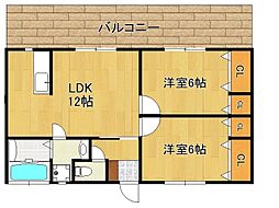 ベラジオ大木B 2LDKの間取図画像