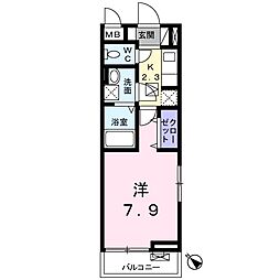 ヴェルジェクワトロ 1Kの間取図画像