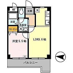 ヌカタヒルズ 1LDKの間取図画像