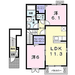 クリスタル・ヒル2 2LDKの間取図画像