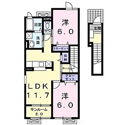 パルコプレッソB 2LDKの間取図画像