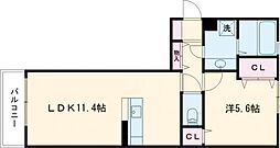 ネクストヴィラ　Ｂ棟 3階1LDKの間取り