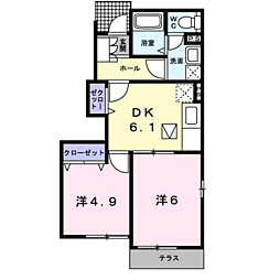 サンシャイン花房A 2DKの間取図画像
