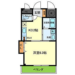 エムズキューブ1 1Kの間取図画像
