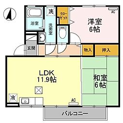 グラン・デ・ハイツB 2LDKの間取図画像