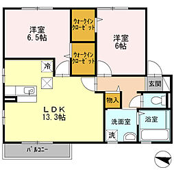 セジュール阪奈 2LDKの間取図画像