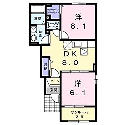 ウィスタリアASO 2DKの間取図画像