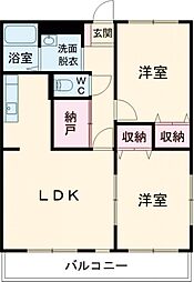 JR豊肥本線 武蔵塚駅 徒歩20分の賃貸マンション 3階2LDKの間取り