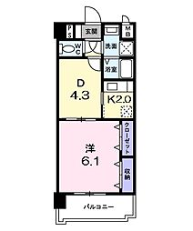 フランメゾン平成 2階1DKの間取り