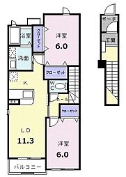 ベルハイツ・むつみD 2LDKの間取図画像