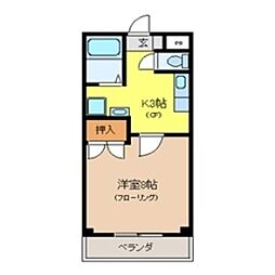 オカダハイツ2 1Kの間取図画像