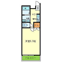 上野坂グランハイツC 1Kの間取図画像