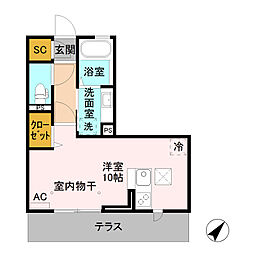 アレーズジュアン ワンルームの間取図画像