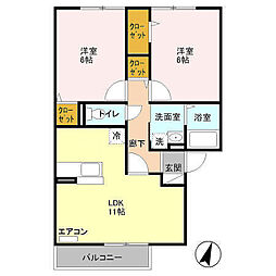 グランモアかくも 2LDKの間取図画像
