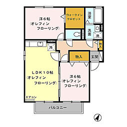 メゾン・トモトール　Ａ/Ｂ 2階2LDKの間取り