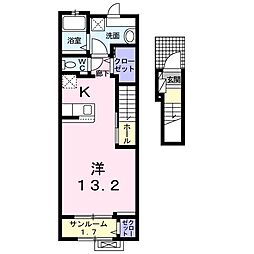 フルールドゥペッシュ ワンルームの間取図画像