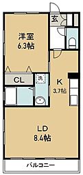フォブール東吉野 1LDKの間取図画像