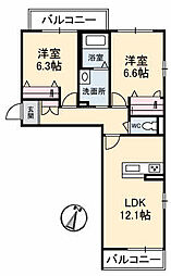 アトリエール・カミブン 2LDKの間取図画像