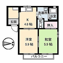 ヴィラ西の土居 2Kの間取図画像