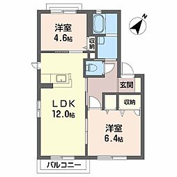 シャーメゾン南川A 2LDKの間取図画像