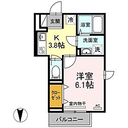 レーヴ・リボンYK 1Kの間取図画像