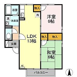 リッツハウス新堀B 2LDKの間取図画像