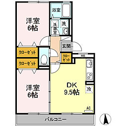 パストラルB 2DKの間取図画像