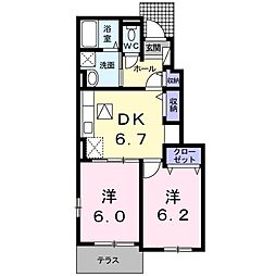 グリーングラスB 2DKの間取図画像