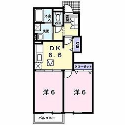 プラシードA棟 2DKの間取図画像