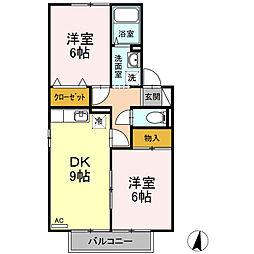 リトルバード横井B 2DKの間取図画像