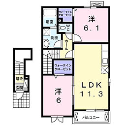 ルクアB 2LDKの間取図画像