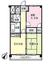 野田ハイツ 2DKの間取図画像