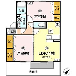 デュランタ 1階2LDKの間取り