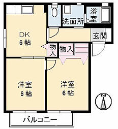ファミーユ中野　Ａ棟 1階2DKの間取り