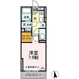 リナーシェA 1Kの間取図画像